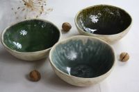 Komplet trzech zielonych mis ceramicznych